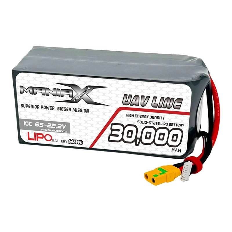 ManiaX Soladach-luaigh Lipo 6S-22.2V 30,000mAh 10C Drone & Ceallraí UAV